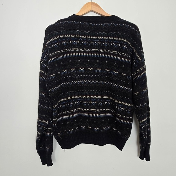 Vintage Claybrooke Cardigan Wool Fair Isle Ugly Sweater Size M Black Grandpacore - Picture 10 of 13